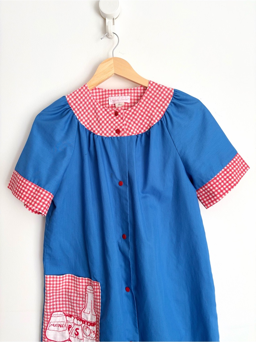 Vintage Lindsay Jordan Condiment Pocket Chore Dress Gingham Retro Kitsch S - Picture 3 of 7